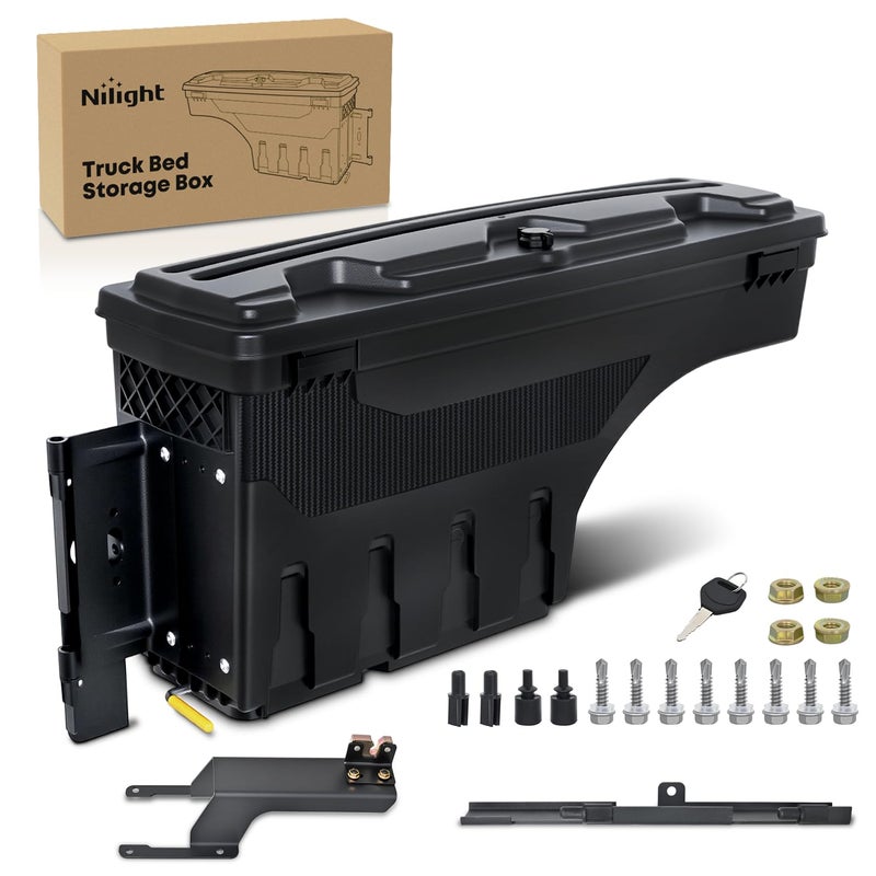 صندوق أدوات سرير الشاحنة من نيللايت الجانب الأيسر للسائق يناسب فورد F150 2015-2021 صندوق تخزين سرير الشاحنة من ABS مع غطاء قابل للقفل صندوق أدوات العجلات السوداء مقاوم للماء